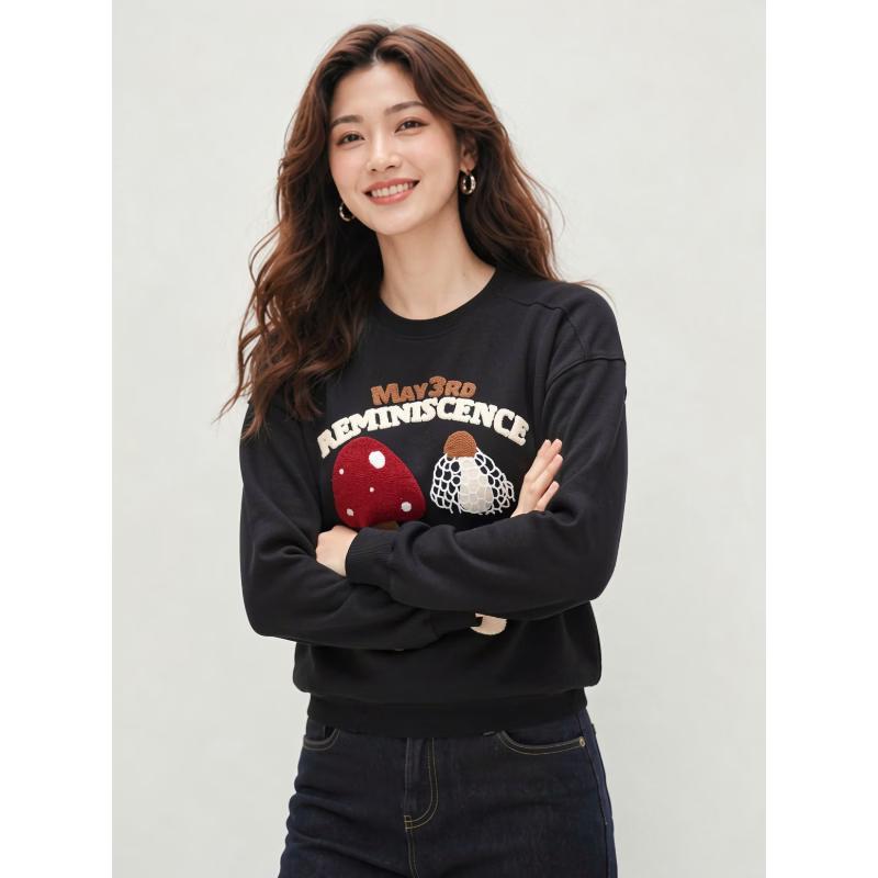 Basic House Women's Embroidered Letter Cartoon Loose Sweatshirt