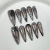 10 Pcs Retro Handmade Long Stiletto Press On Nails With 3D Decorations Reusable Stick On False Nails