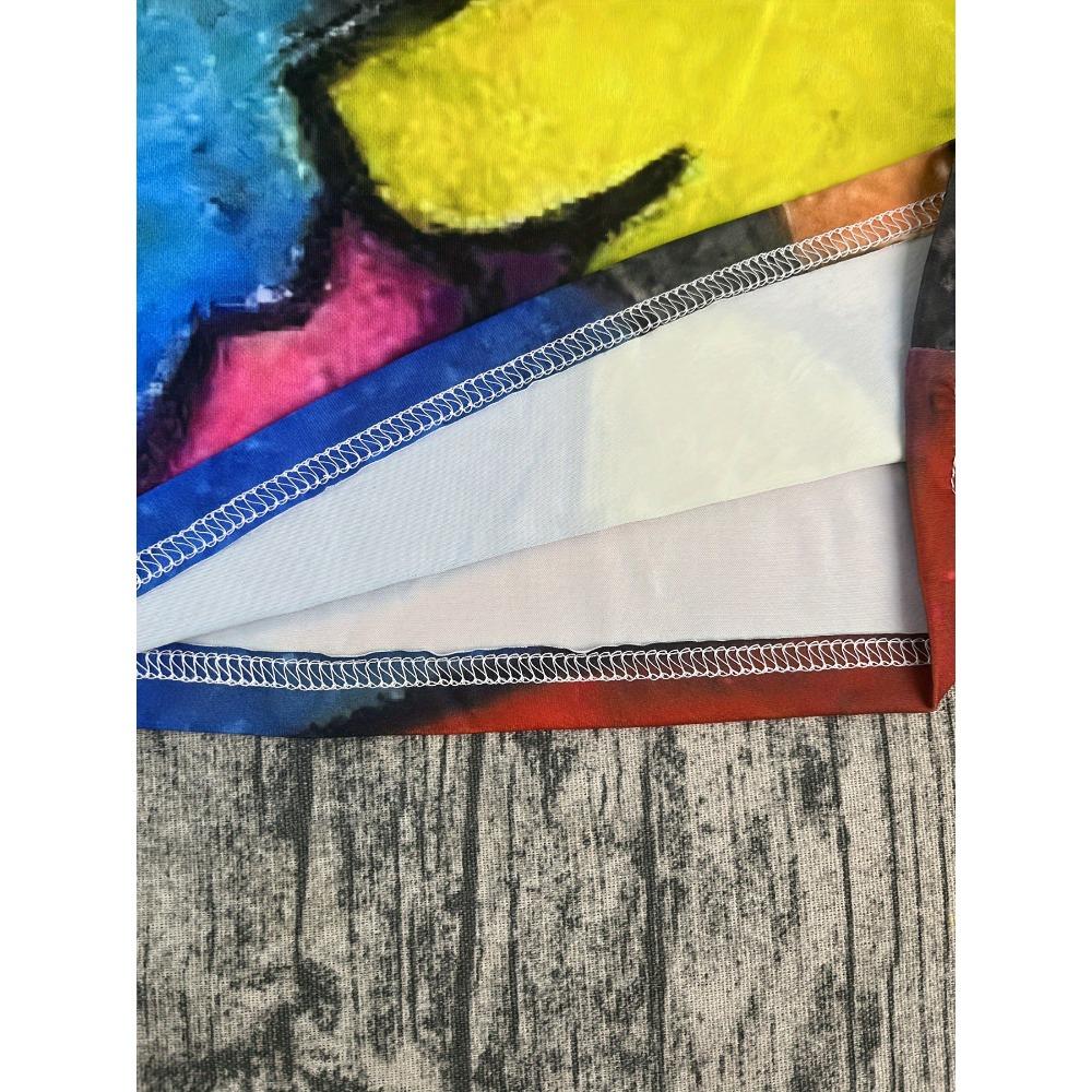 Vibrant Versatility, Elegant Plus Size Women's T-Shirt with Unique Abstract Print Crew Neck, Long Sleeve Perfect Spring