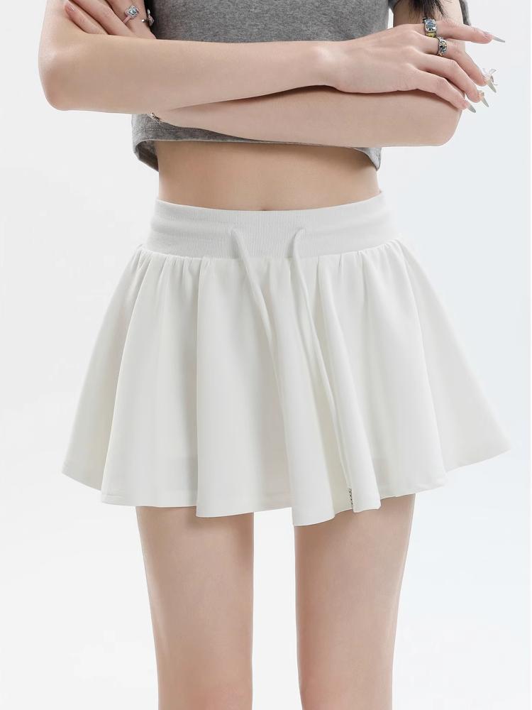 Jupe courte ample décontractée avec cordon de serrage, style Preppy, taille élastique, pour le yoga, la course à pied, respirante, coupe trapèze