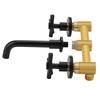 Brass Basin Hot and Cold Mixing Tap Concealed Bathroom Sink Faucet Mount On Wall Matte Black