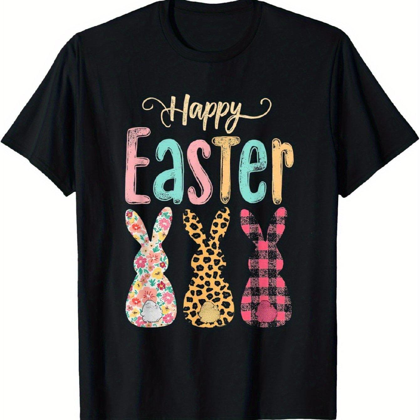 Ретро Счастливой Пасхи Заяц Цветочный Леопардовый Клетчатый Графический Футболка Мягкий Хлопок Повседневная Футболка для Мужчин 4XL