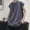 Men Summer T-shirt O Neck Sleeveless Loose Solid Color Plus Size Mid Length Casual Soft Breathable Pullover Sports Tank Top