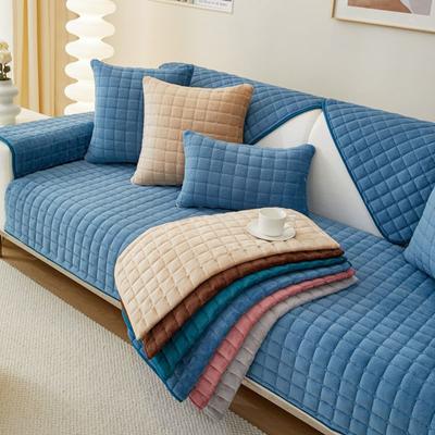Plush Plaid Sofa Cushion Non-Slip Thickened Universal Living Room Sofa Cover Thickened Warm Sofa Back Cover Armrest Towel