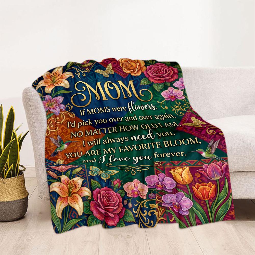 Mother's Day Greeting Flannel Blanket-Soft and Suitable for Sofas,Beds,Offices,Travel,All Seasons,Great Gift for Holidays and Birthdays.
