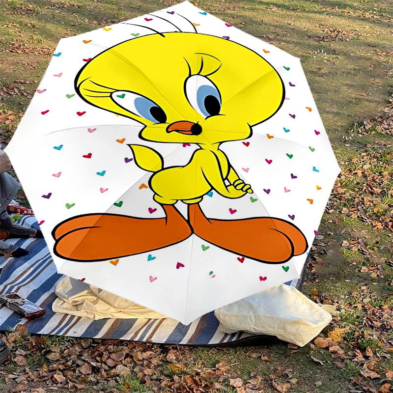 1PC Warner Tweety Bird Automatic Open/Close Umbrella with Windproof, 55-Rib Sturdy Canopy, Durable Ribs1272A