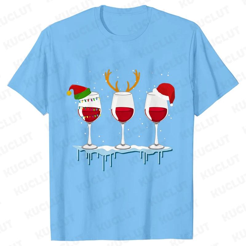 Christmas Wine T Shirts for Women Clothing Funny Cartoon Tshirts Kawaii Fashion Tshirt Korean Female Tops Christmas Wine Tees