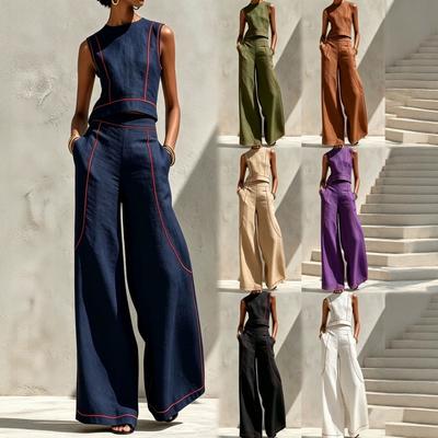 Women's Casual Tracksuit Sleeveless Tank Top High Waist Wide Leg Pants Two Piece Outfit