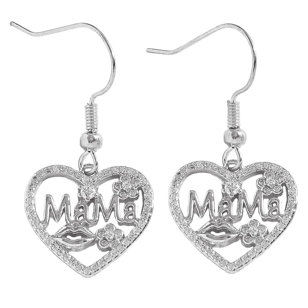 Mama Micro-inlay Zircon Flower Hollowed-out Heart Pendant Necklace Earrings Sets for Women Exquisite Mother's Day Gifts Jewelry