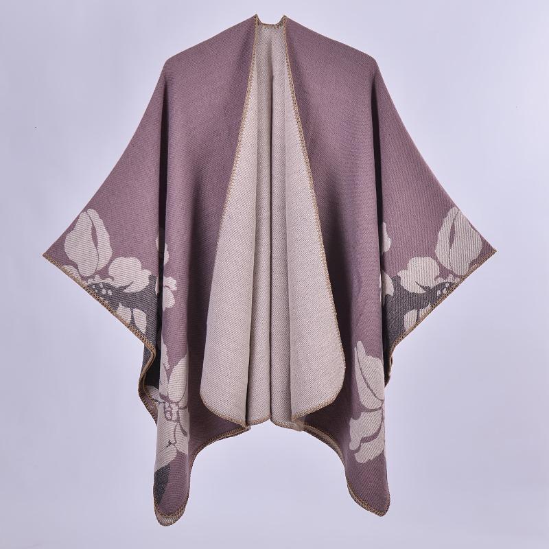 

Модная имитация кашемира, шаль-накидка с разрезом, двусторонняя, с большим цветком, утолщенная, холодостойкая и теплая верхняя накидка-шарф 130x150cm