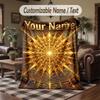Golden Mandala 1 Theme Throw Blanket Custom Name Text Personalized Blanket Soft Cozy Blanket for Home Sofa Bed