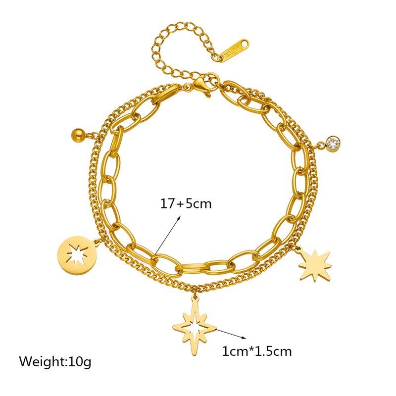 Vintage Hollow Hexagram Rhinestone Double Layer Chain Titanium Steel Bracelet, Fashion Niche Premium