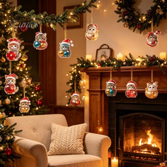 Christmas Advent Calendar Cat Calendar, 24 Days Countdown Cute 2D Kitten Holiday Backpack Charm Accessory Ornaments for Party Tree Decor, Gifts Lovers
