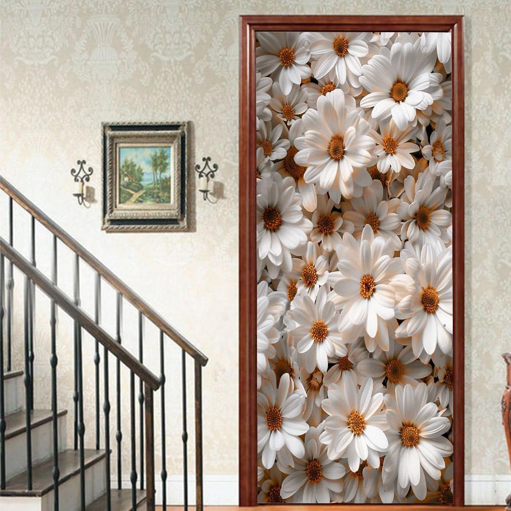 1 Stück Blühender Bambus Vinyl Türsticker Für Schlafzimmer Heimdeko Selbstklebend Abnehmbares Wandtattoo Türrenovierung Wasserdichtes Poster