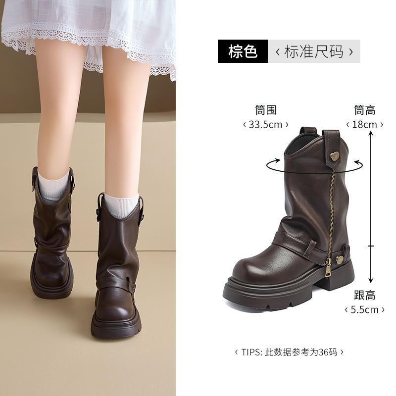 Augustine Martin Boots Women's 2025 New Autumn and Winter Fleece Merad Platform British Short Boots Pile Western Boots