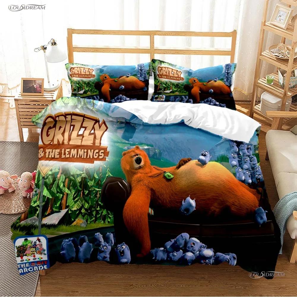 Grizzly & The Lemmings Cartoon Anime Duvet Cover Comforter Bedding Set Soft Quilt Cover and Pillowcases SingleDoubleQueenKing