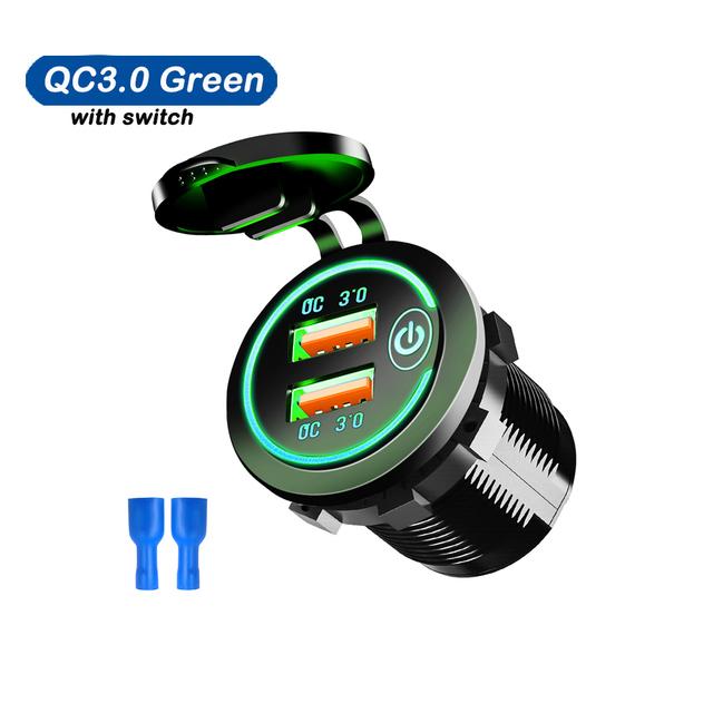 LED Car Charger Car Charger with Touch Switch Dual USB Waterproof Power Socket Fast Charging Plug Car Modification Charger