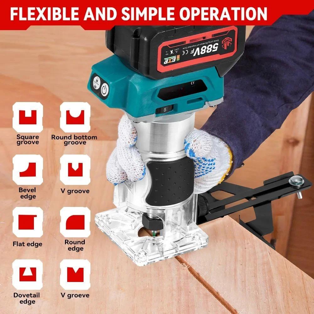 1600W Cordless Wood Router 5 Speeds Brushless Electric Hand Trimmer Portable Woodworking Engraving Slotting Power Tool
