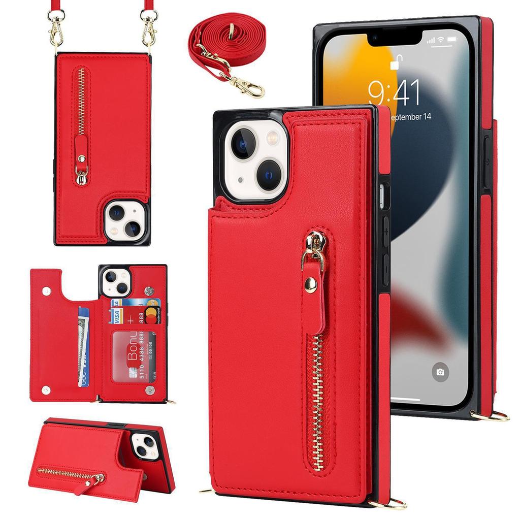 Crossbody Double Buckle Zipper for Apple iPhone17Pro Mobile Phone Leather Case Samsung S25 Card Holder Protective Case