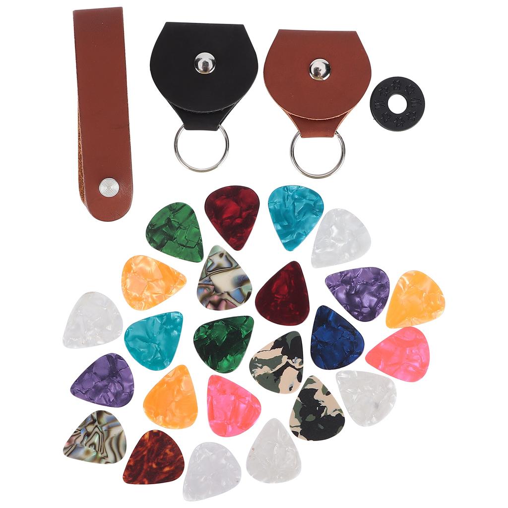 28Pcs Guitar Pick Set PU Leather Celluloid 3 Kinds Thickness Instrument Accessories