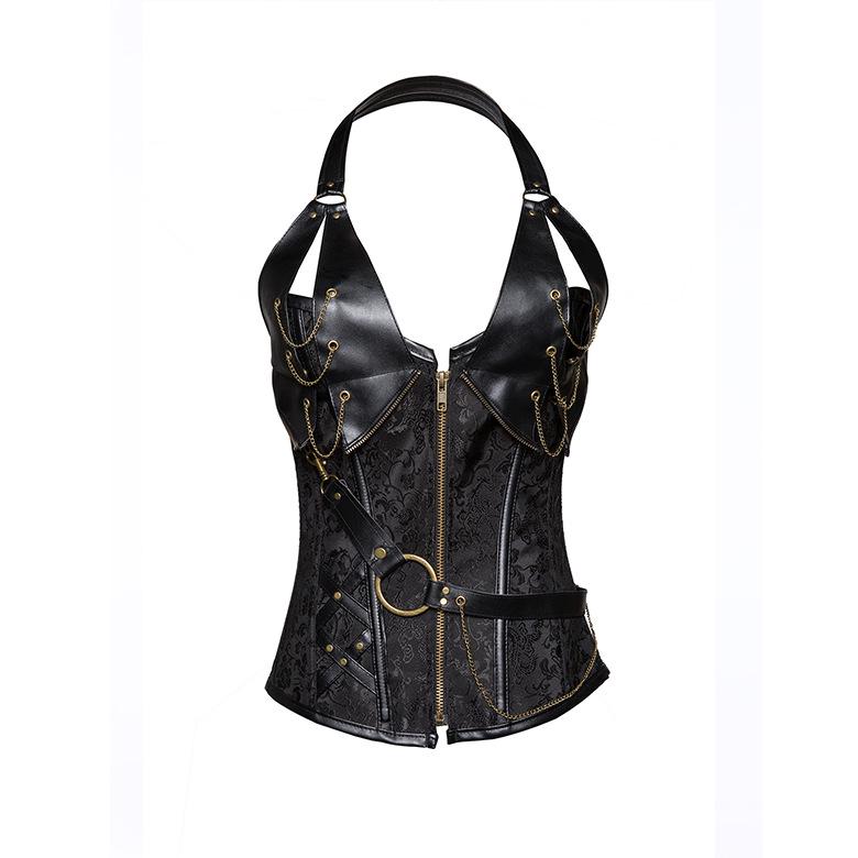 European & American Steel-Boned Leather Punk Corset Waist Cincher for Performance 