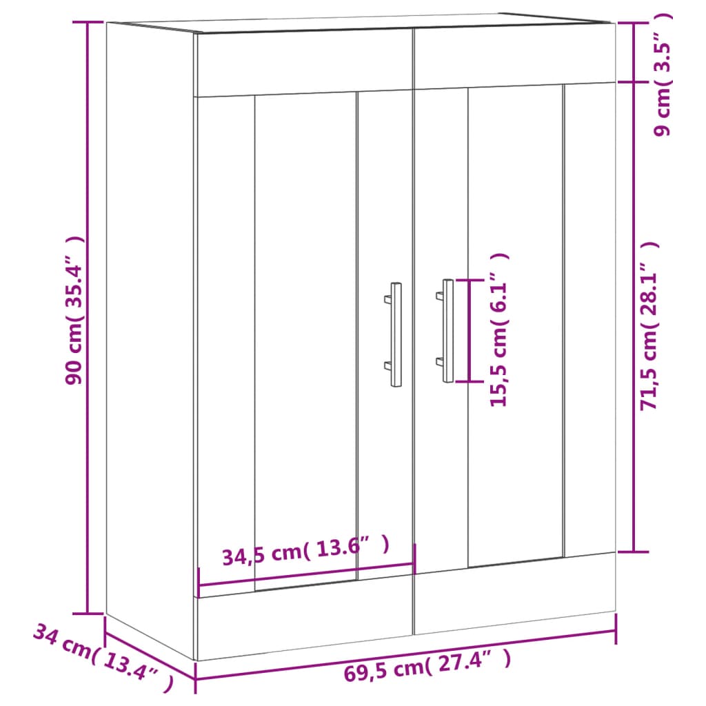 Wall Cabinet Smoked Oak 69.5 x 34 x 90 cm Particleboard