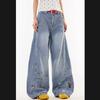 College style American retro cartoon jeans men and women loose couple straight washed wide-leg casual pants men