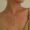 Alloy Bow Pearl Fringed Pendant Necklace Women's Simple Temperament Popular Necklace