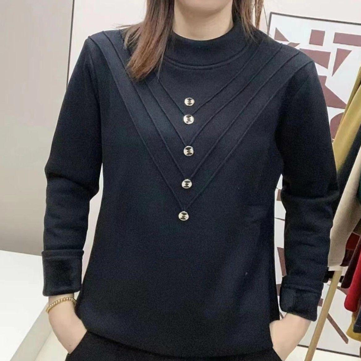 

M-5XL Double-Sided German Velvet Five-Button Loose Long Sleeve Round Neck Women s Top for Autumn/Winter XXL