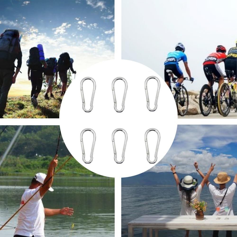 Loopunk Carabiner 304 Stainless with Spring for Outdoor Locking Carabiners 6-Piece Set, Steel, Hooks, Non-Locking, Multifunctional, Use, Camping,