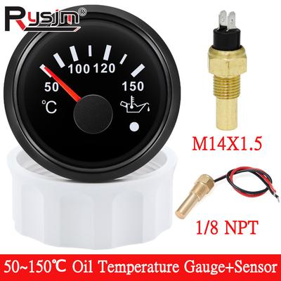 Red Backlight 2" 52mm Oil Temperature Gauge 50~150℃ with Alarm Oil Temp Meter+Sensor 1/8NPT M14X1.5 For Marine Car Boat 9-32V
