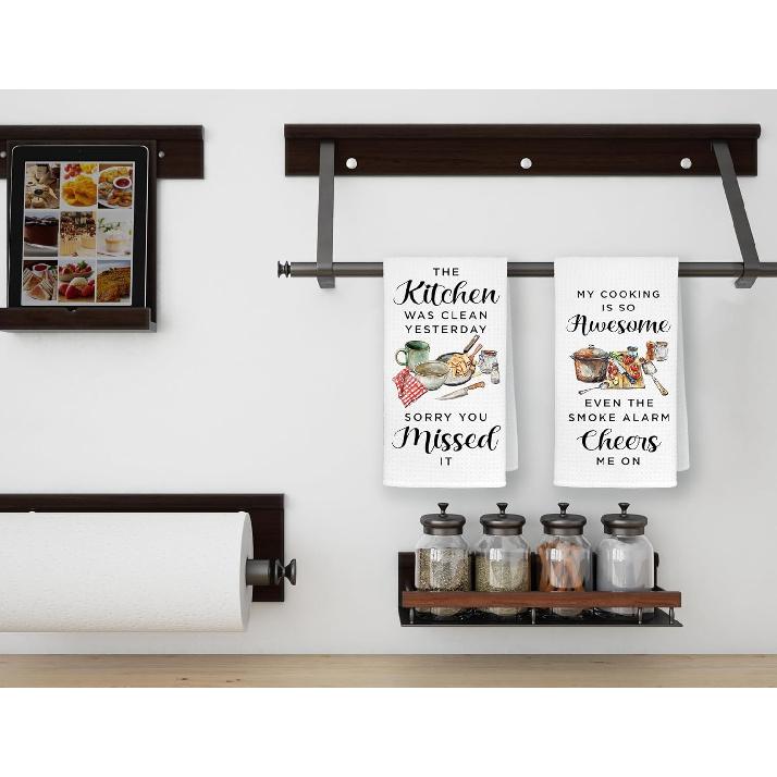 HONLUNG Funny Kitchen Towels Set of 2, Funny Gifts for Hostess Dish Towels Drying Cloth for Kitchen, Sarcastic Housewarming Gifts for Women