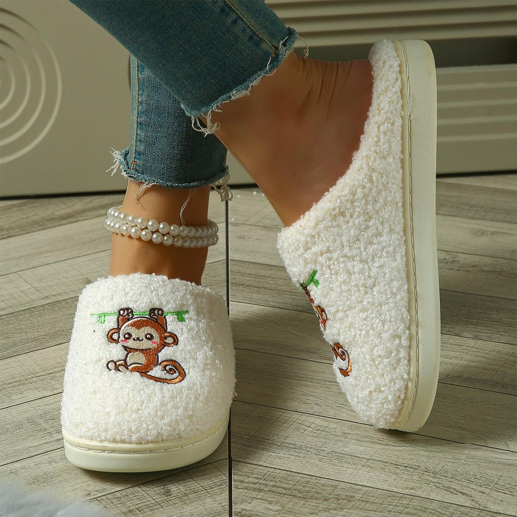 Women's Winter Embroidered Slippers, Warm Cotton Indoor House Slippers for Home