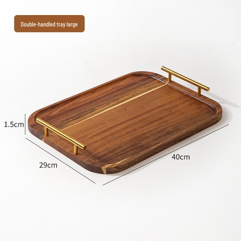 Abay Large Wooden Serving Tray with Golden Handles