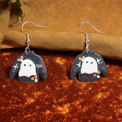 Women's Cute Halloween Ghost & Christmas Tree Polymer Clay Earrings