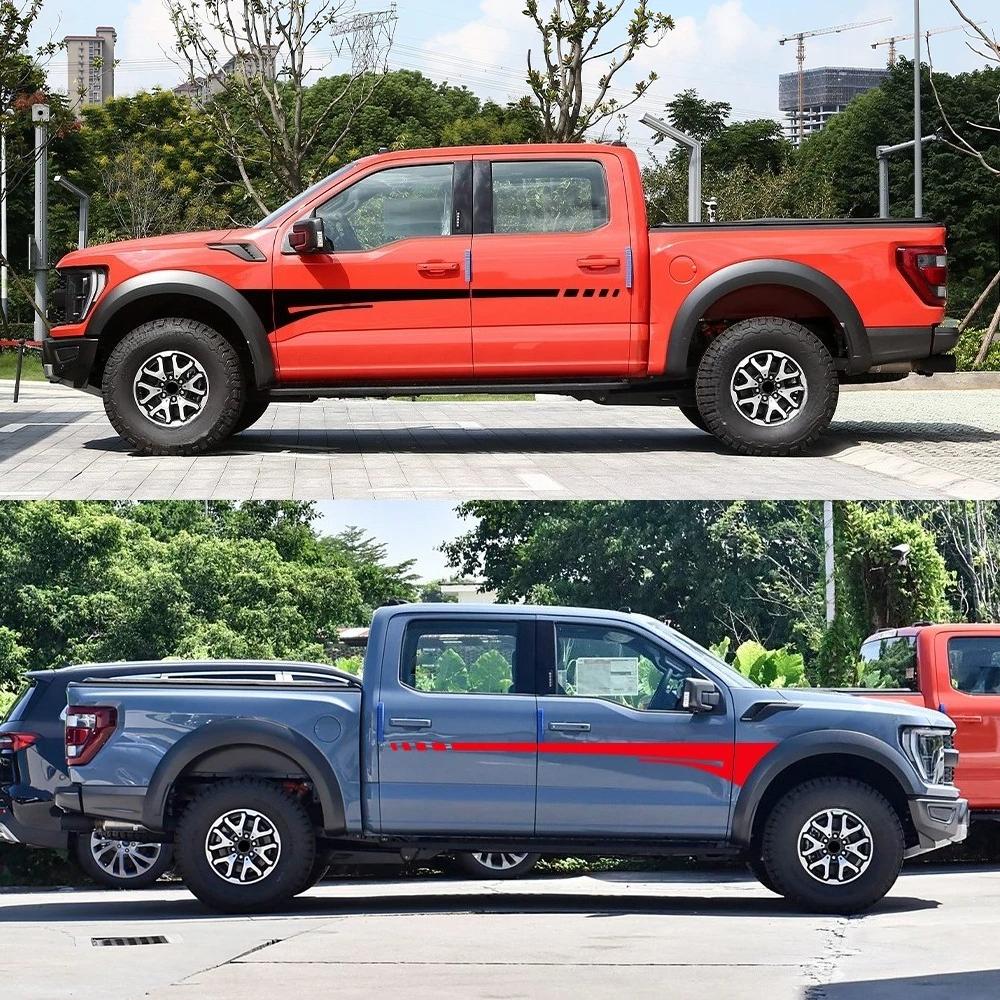 2PCS Car Door Side Skirt Stickers Auto Body Waistline Vinyl Decals Car Body Decoration Accessories For Ford F150 F-150 Raptor