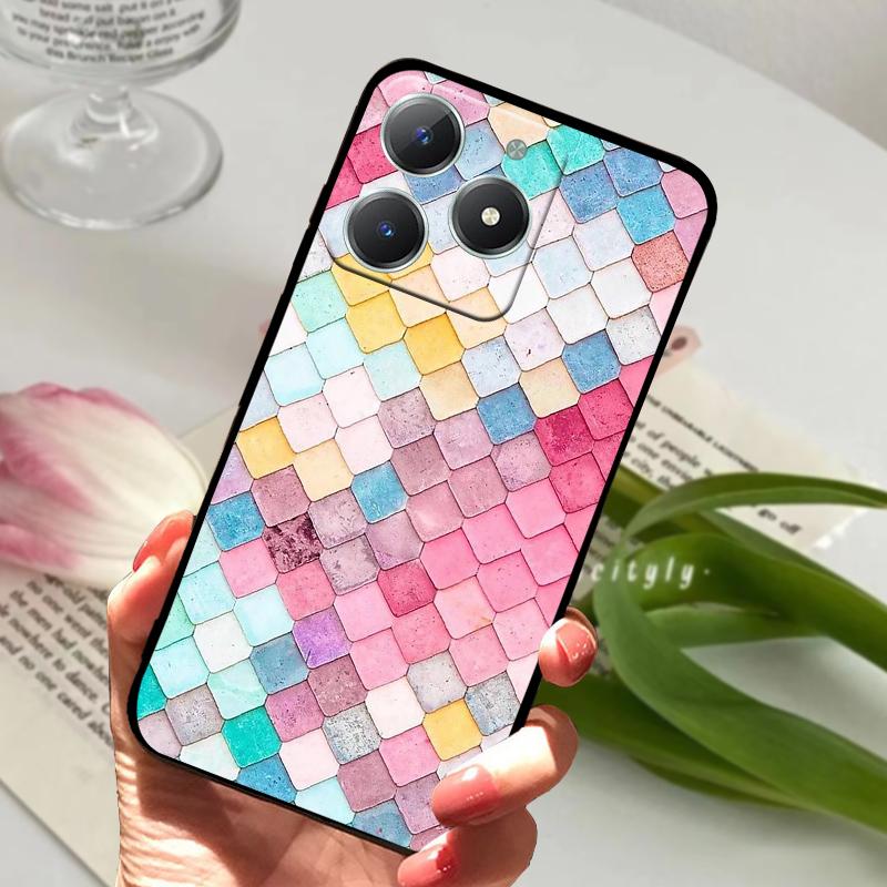 Pro Realme C61 Pouzdro RMX3939 Roztomilý Kreslený Měkký Silikon TPU Zadní Kryt Telefonu Pro OPPO Realme C63 4G Nárazuvzdorný Matný Coque Fundas