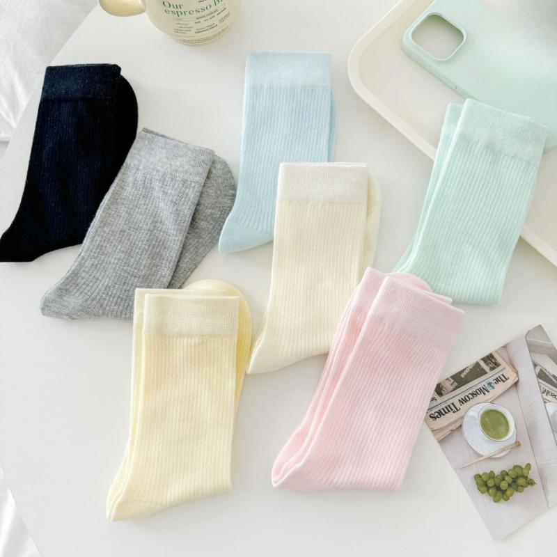 Ballet Solid Color Socks, Women's Combed Cotton Spring and Summer Boneless Thin Pile Socks, Sweet Dopamine Mid-calf Socks