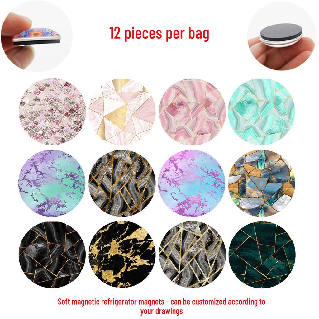 Patchwork Geometric Marble Glass Sticker Magnet for Refrigerator Decoration
