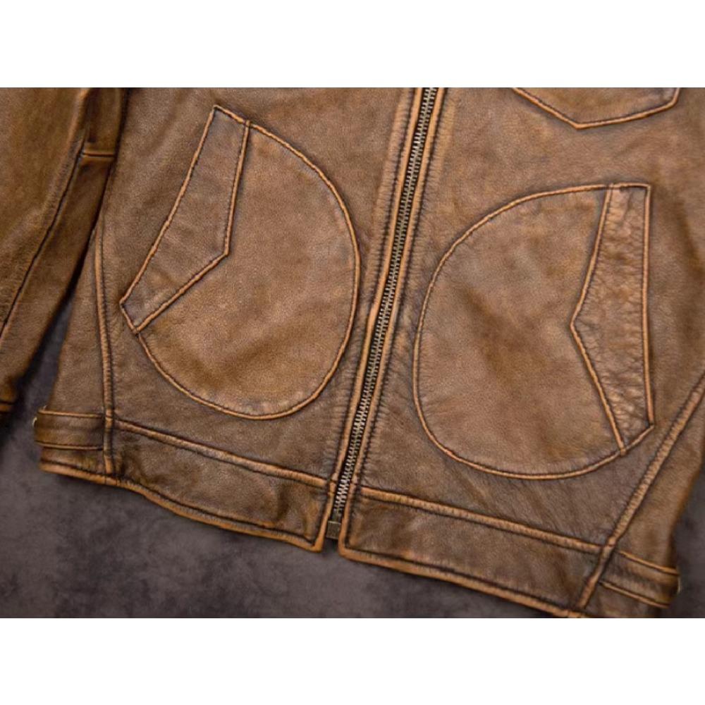 Chinese Size Vintage Men Leather Jacket Soft Genuine Cowhide Spring Autumn