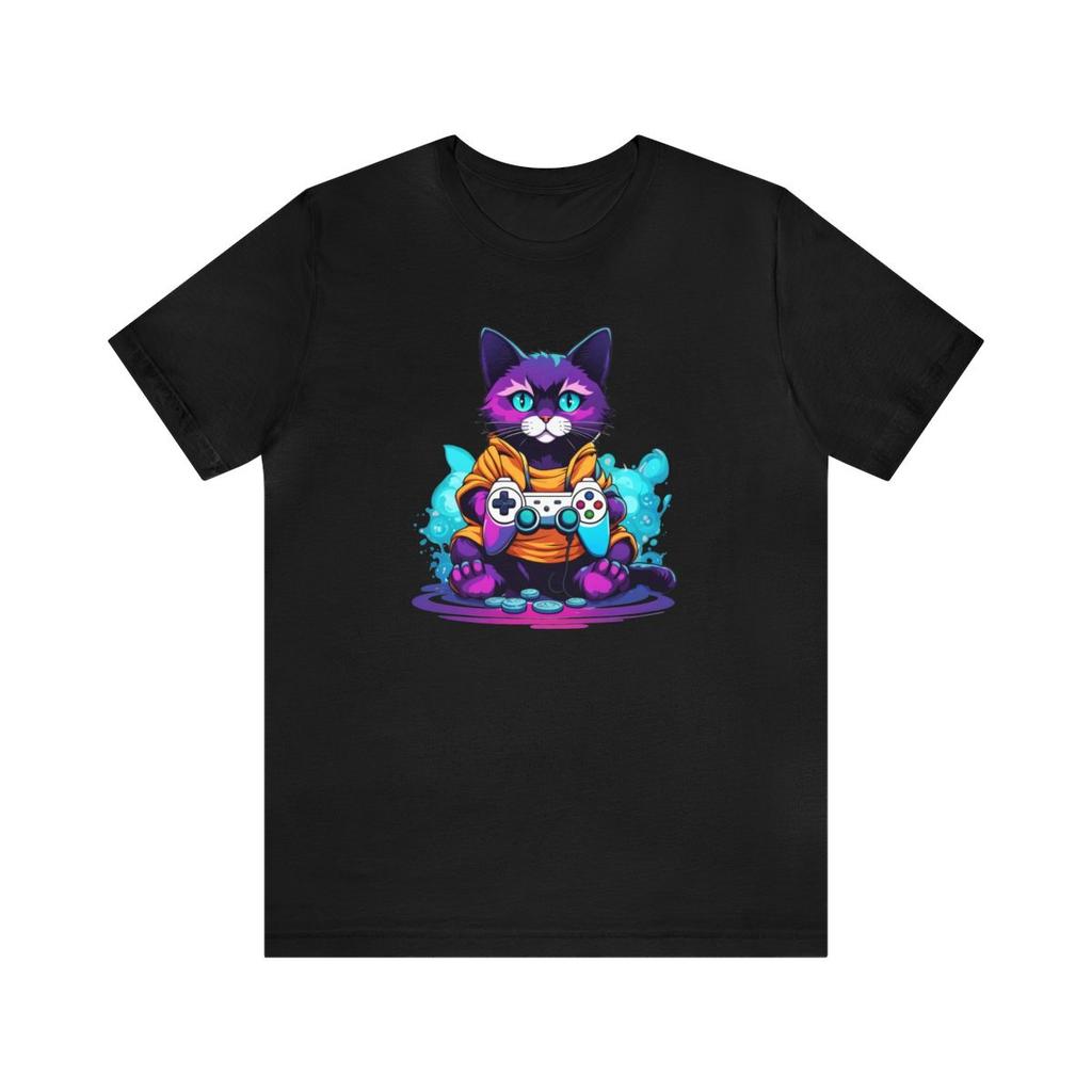 Gamer Cat Anime Style Colorful Kitty Shirt for Pet and Video Game Lover Unisex T-Shirt