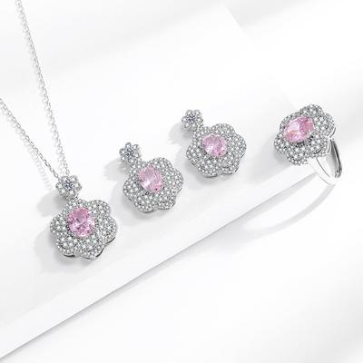 Anello Pendente Orecchini Set Temperamento Acciaio Titanio Collana Fiore Zircone Diamante Rosa Nicchia Lusso Leggero