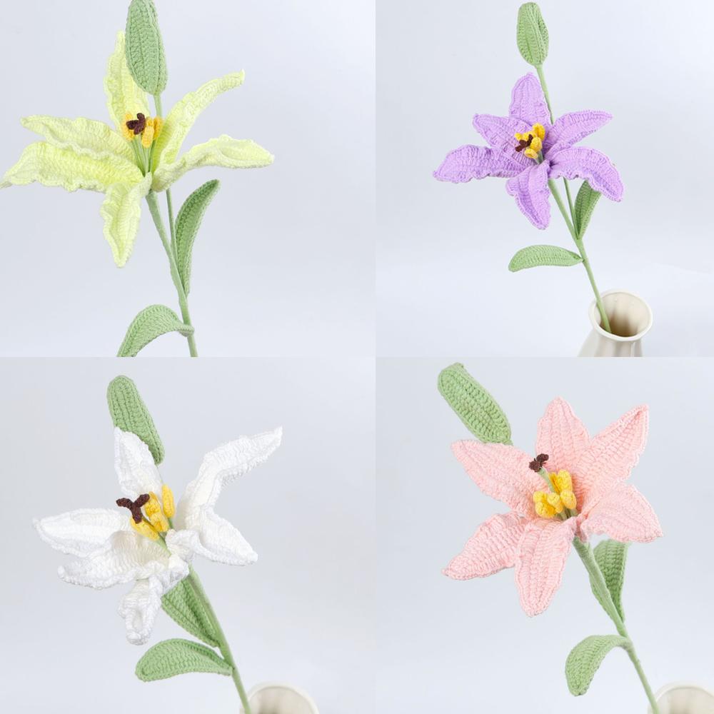2025 Lily Crochet Flowers Creative Lily Crochet Flower Bouquet Kintted Plant Wedding Decor Table Home Decor Gift