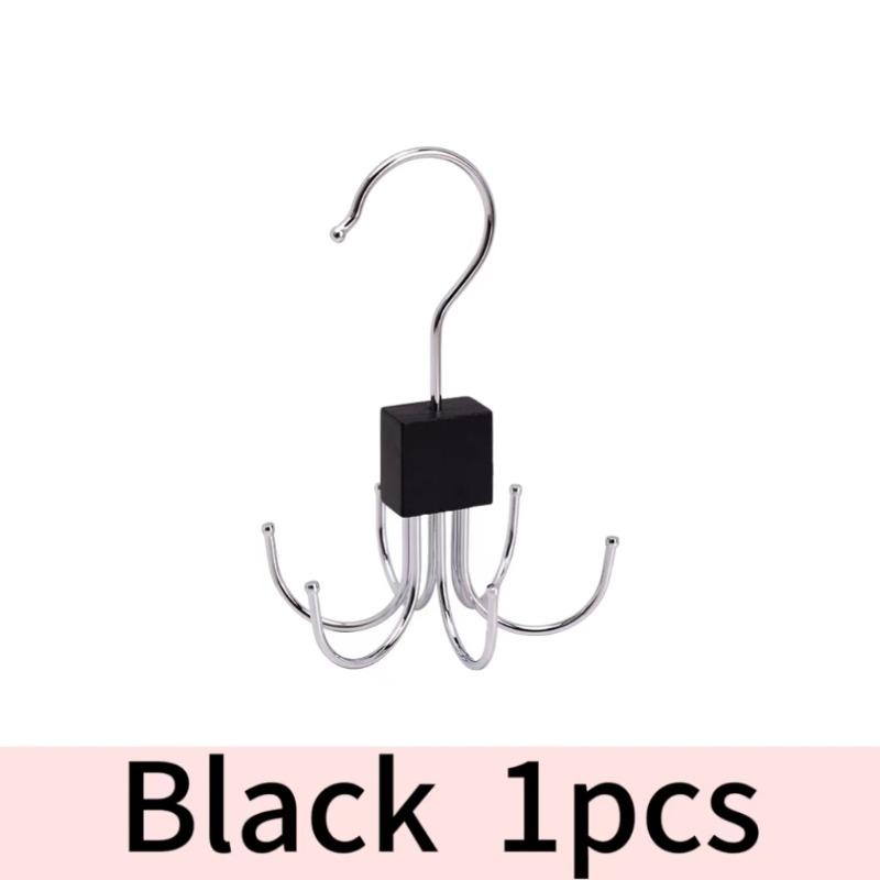

360° Rotating Storage Hanger Hook Six-Claw Bag Metal Belts Rack Wooden Organizer for Bras Ties Scarves Household Closet
