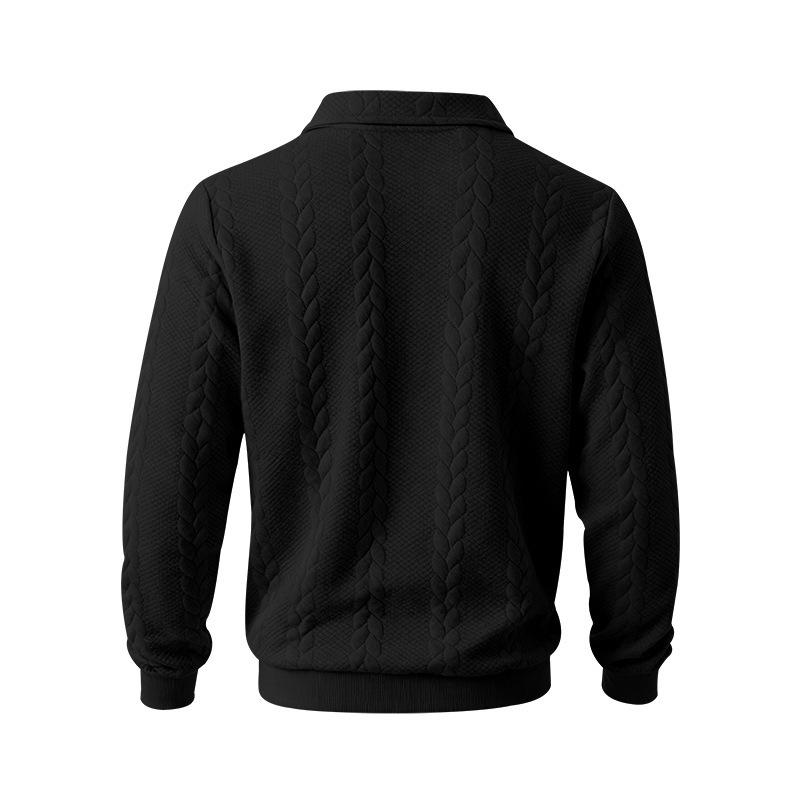 2026 Men's Heavyweight Textured Lapel Zip Polo Sweatshirt for Spring/Autumn