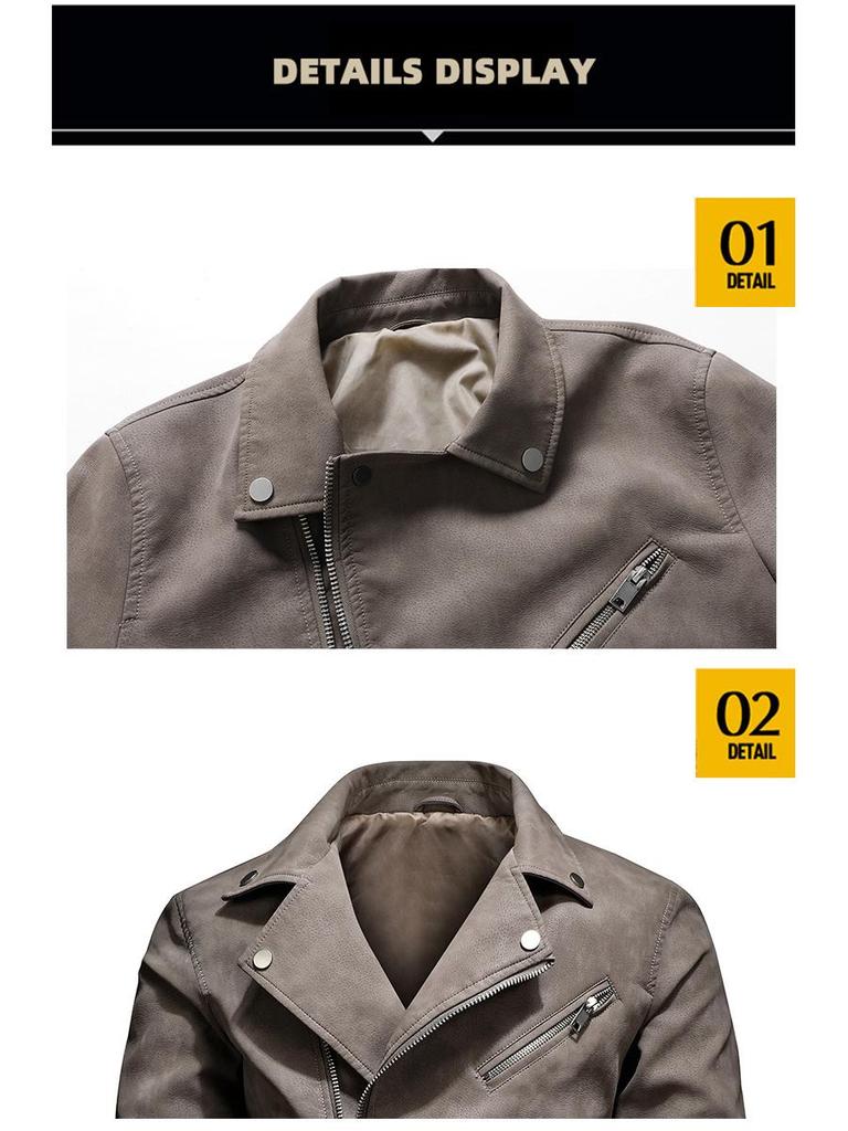 Modna Męska Skórzana Kurtka Motocyklowa w Dużym Rozmiarze z Wieloma Zamkami i Dużym Klapą