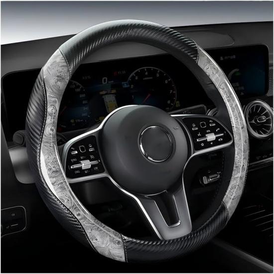 Wood Grain Steering Wheel Cover Car Steering Wheel Covers 14.5-15 Inch With Coasters Microfiber Leather Splicing Breathable Anti-Slip Durable