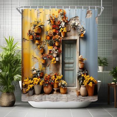 Vintage Floral Door Shower Curtain - Anti-Mold, Waterproof Bathroom Decor, Unique Gift, Stylish Design, Durable