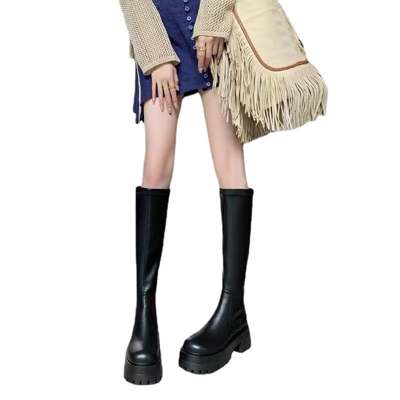 Fashion New Long Boots Ladies Fashion Platform Boots Chunky Heel Wedges Mid Calf Women Boots Casual Thick Bottom Shoes Woman Zapatos