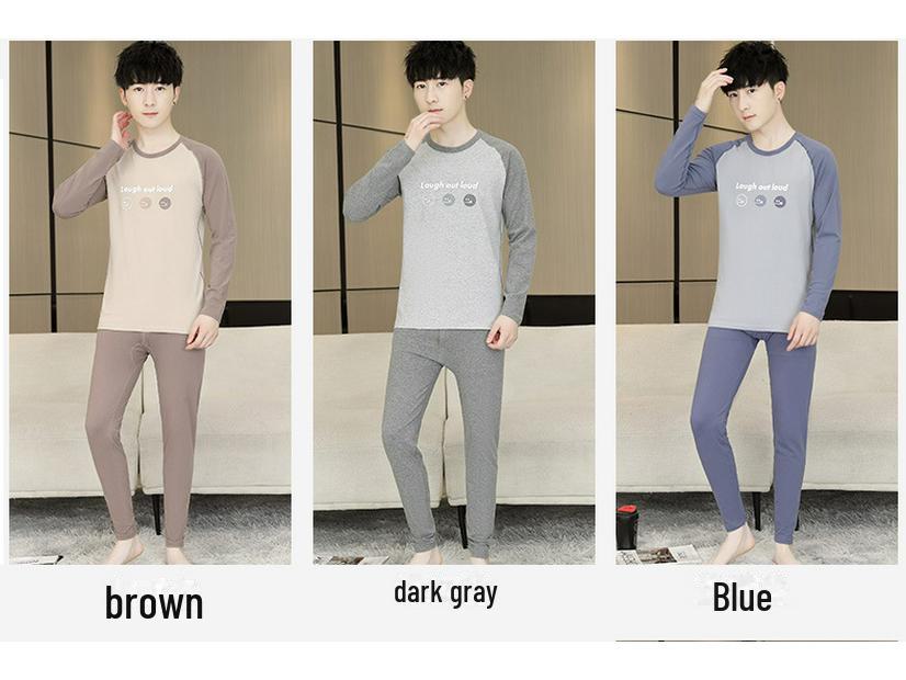 Men's Cotton Antibacterial Thermal Underwear Set for Youth - Autumn/Winter